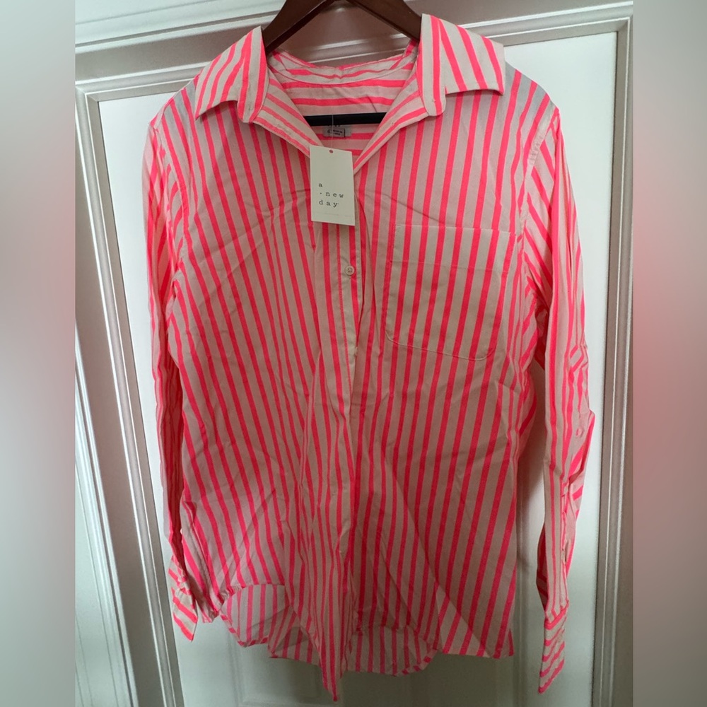 Wild Fable Coral Striped Button-Down Shirt